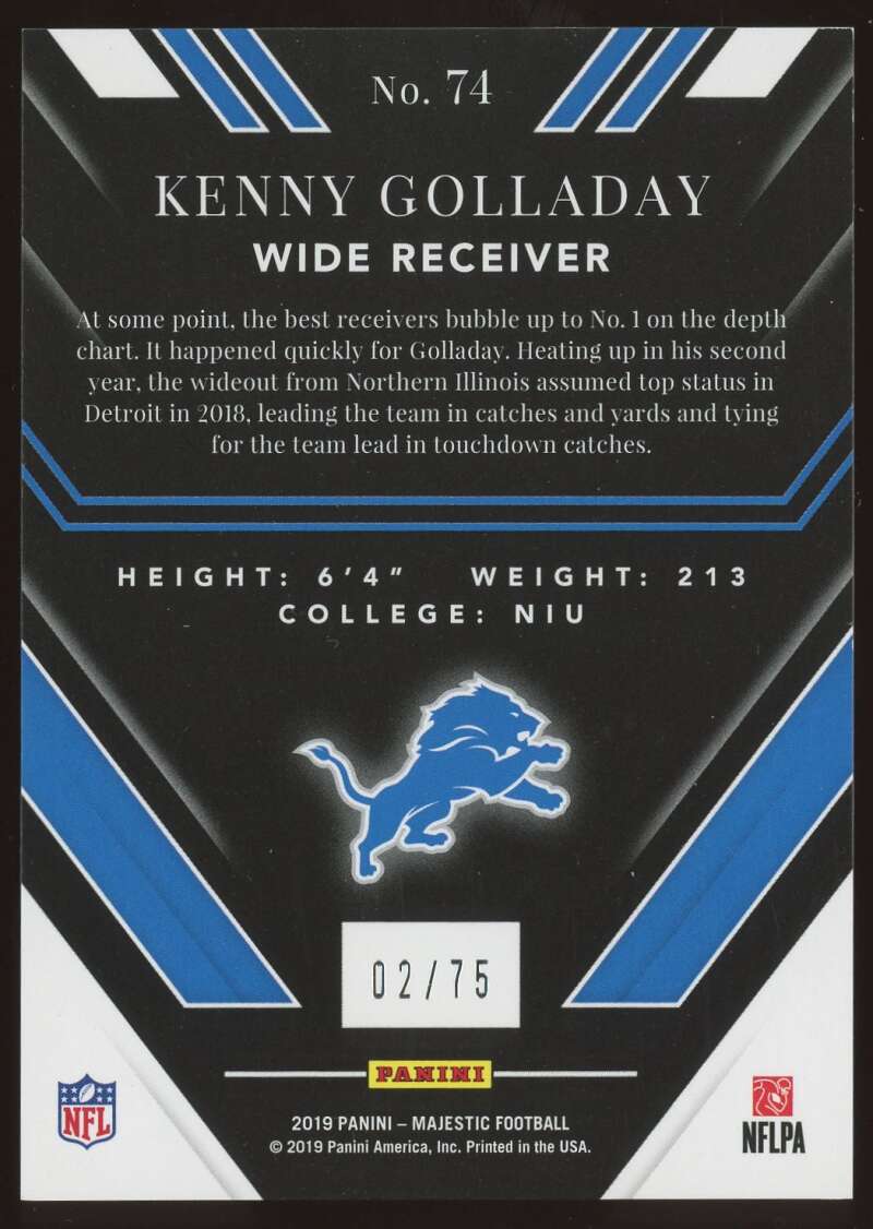 Load image into Gallery viewer, 2019 Panini Majestic Kenny Golladay #74 /75 Detroit Lions  Image 2
