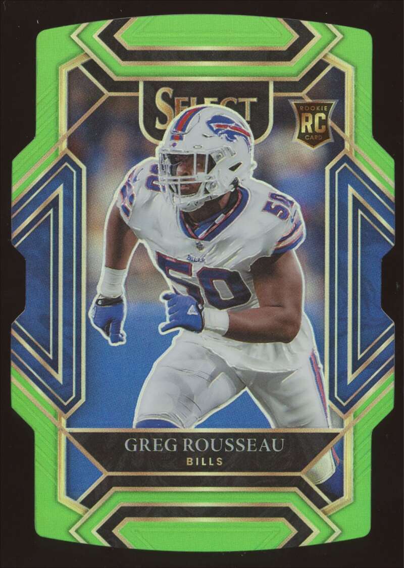 Load image into Gallery viewer, 2021 Panini Select Neon Green Prizm Die Cut Greg Rousseau #288 Rookie RC SP /349 Buffalo Bills  Image 1
