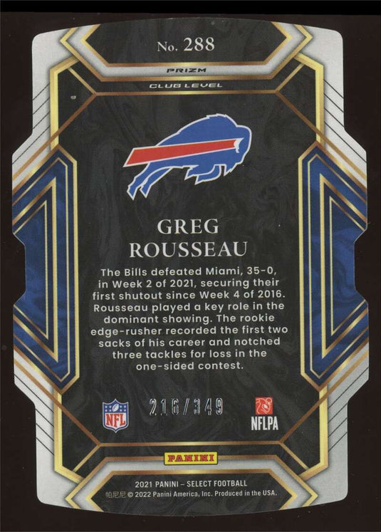 2021 Panini Select Neon Green Prizm Die Cut Greg Rousseau 