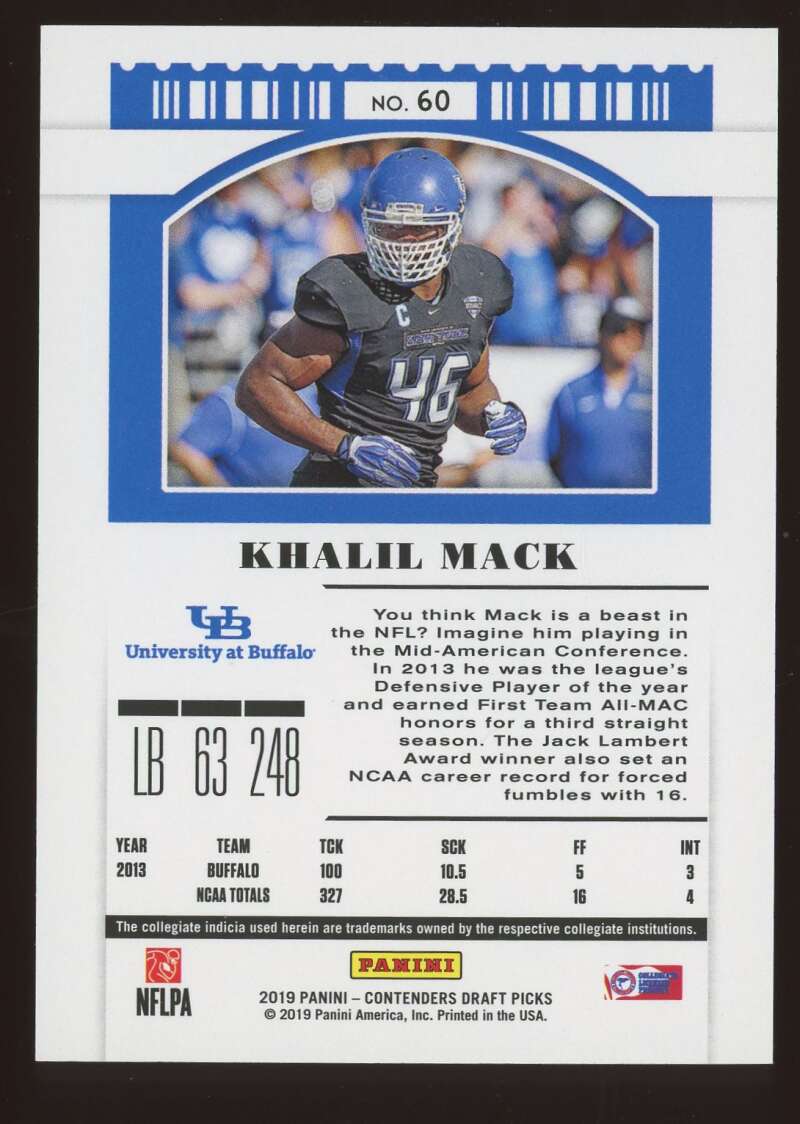 Load image into Gallery viewer, 2019 Panini Contenders Draft Bowl Ticket Khalil Mack #60 SP /99 Buffalo Bulls  Image 2
