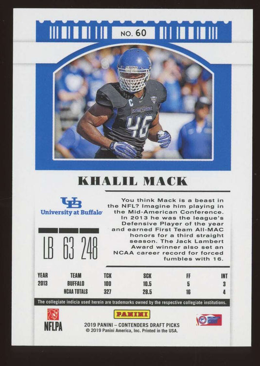 2019 Panini Contenders Draft Bowl Ticket Khalil Mack