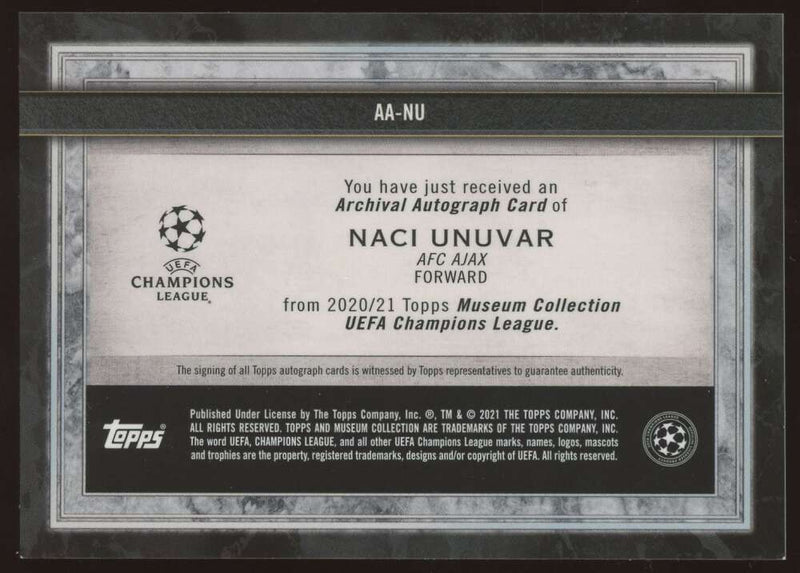Load image into Gallery viewer, 2020-21 Topps Museum Collection UEFA Archival Auto Naci Unuvar #AA-NU Rookie RC /250 Ajax  Image 2
