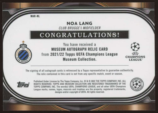 2021-22 Topps Museum Collection UEFA Auto Relic Amethyst Noa Lang