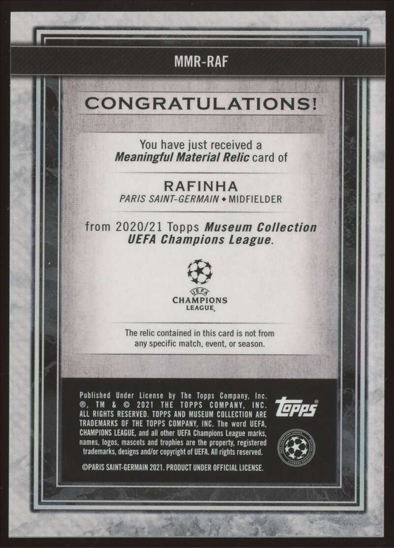 Load image into Gallery viewer, 2020-21 Topps Museum Collection UEFA Meaningful Material Gold Rafinha #MMR-RAF Patch /50 PSG  Image 2
