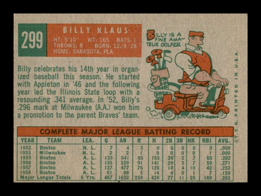 1959 Topps Billy Klaus 