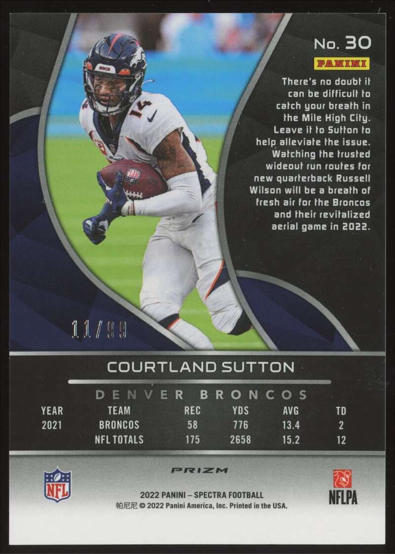 Load image into Gallery viewer, 2022 Panini Spectra Celestial Prizm Courtland Sutton #30 SP /99 Denver Broncos  Image 2
