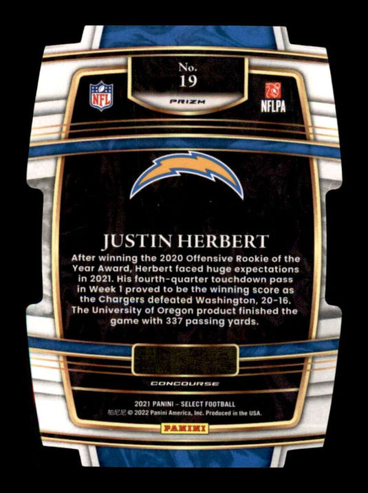 2021 Panini Select Black Gold Prizm Die Cut Justin Herbert 