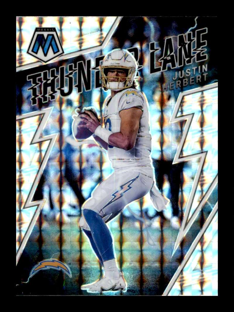 Load image into Gallery viewer, 2022 Panini Mosaic Thunder Lane Silver Mosaic Prizm Justin Herbert #TL-21 Los Angeles Chargers  Image 1
