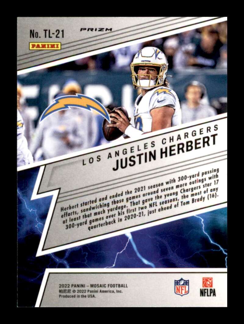 Load image into Gallery viewer, 2022 Panini Mosaic Thunder Lane Silver Mosaic Prizm Justin Herbert #TL-21 Los Angeles Chargers  Image 2
