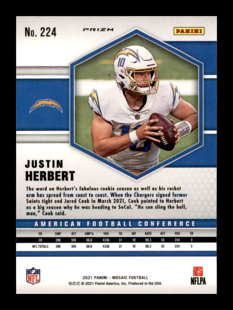 Load image into Gallery viewer, 2021 Panini Mosaic Green Mosaic Prizm Justin Herbert #224 Los Angeles Chargers  Image 2
