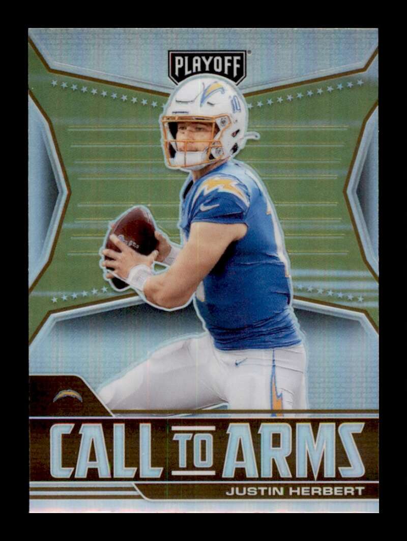 Load image into Gallery viewer, 2021 Panini Playoff Call to Arms Silver Prizm Justin Herbert #CA-JHE Los Angeles Chargers  Image 1
