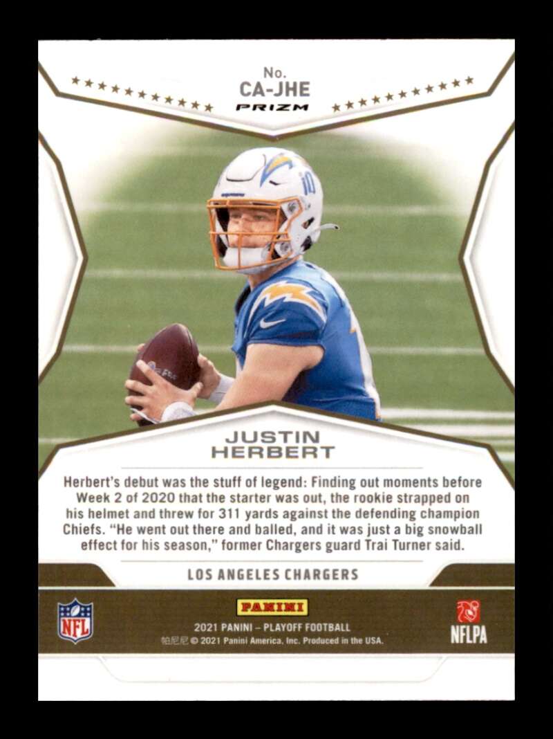 Load image into Gallery viewer, 2021 Panini Playoff Call to Arms Silver Prizm Justin Herbert #CA-JHE Los Angeles Chargers  Image 2
