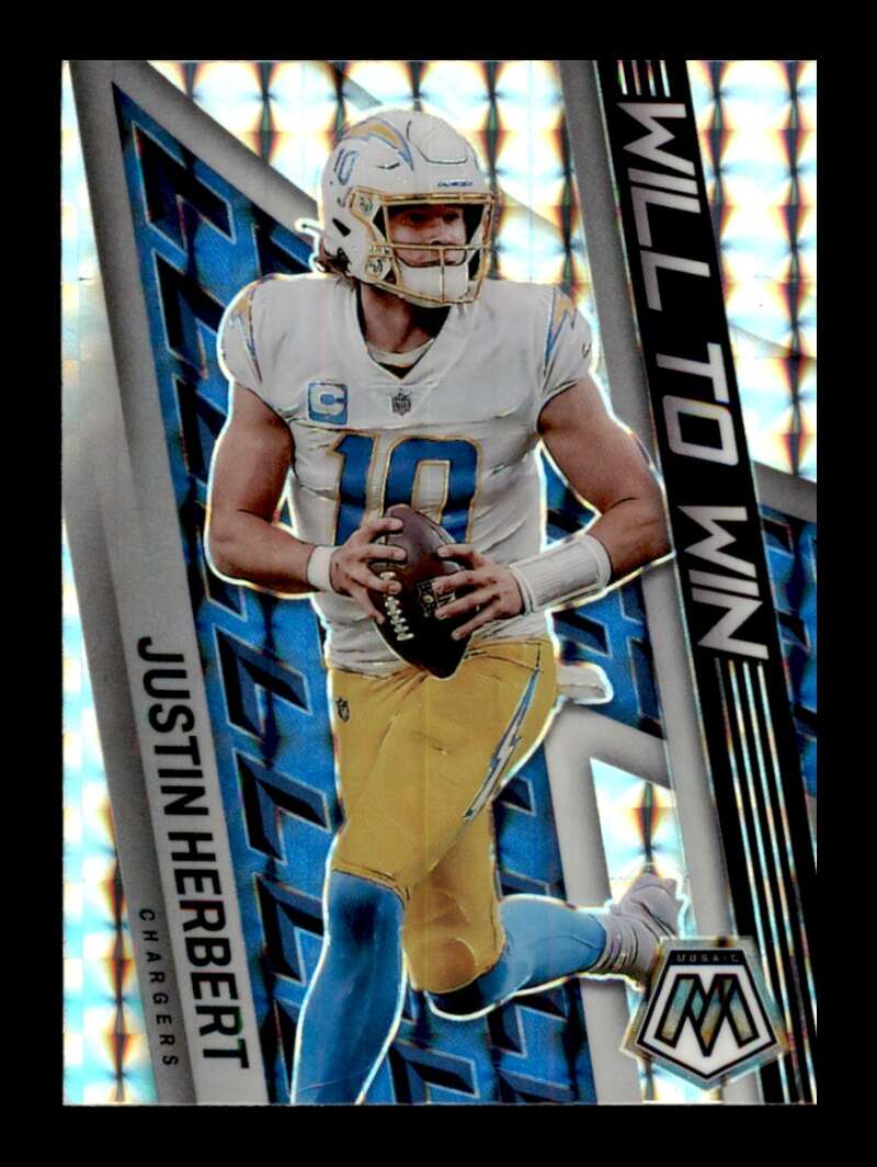 Load image into Gallery viewer, 2022 Panini Mosaic Will to Win Silver Mosaic Prizm Justin Herbert #WW-6 Los Angeles Chargers  Image 1
