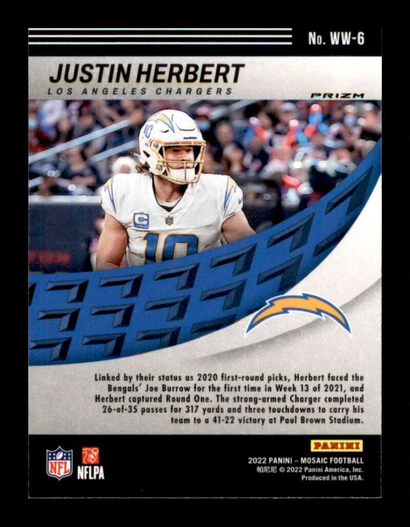 Load image into Gallery viewer, 2022 Panini Mosaic Will to Win Silver Mosaic Prizm Justin Herbert #WW-6 Los Angeles Chargers  Image 2
