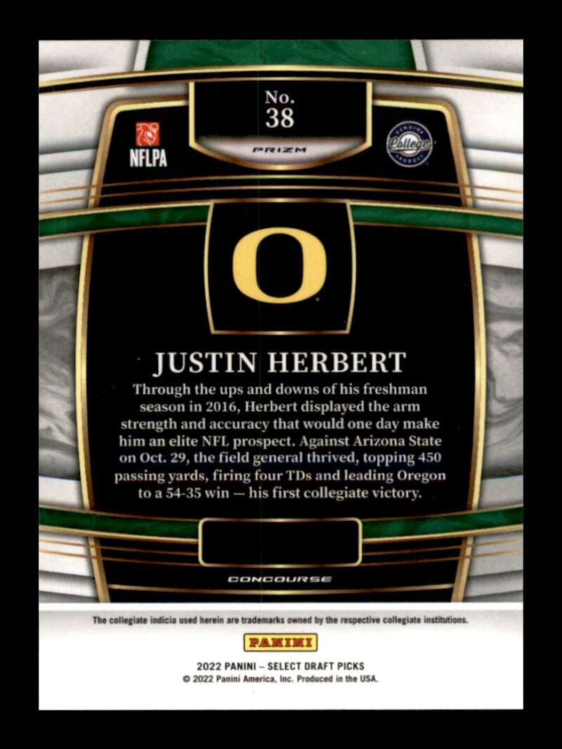 Load image into Gallery viewer, 2022 Panini Select Draft Silver Prizm Justin Herbert #38 Oregon Ducks  Image 2
