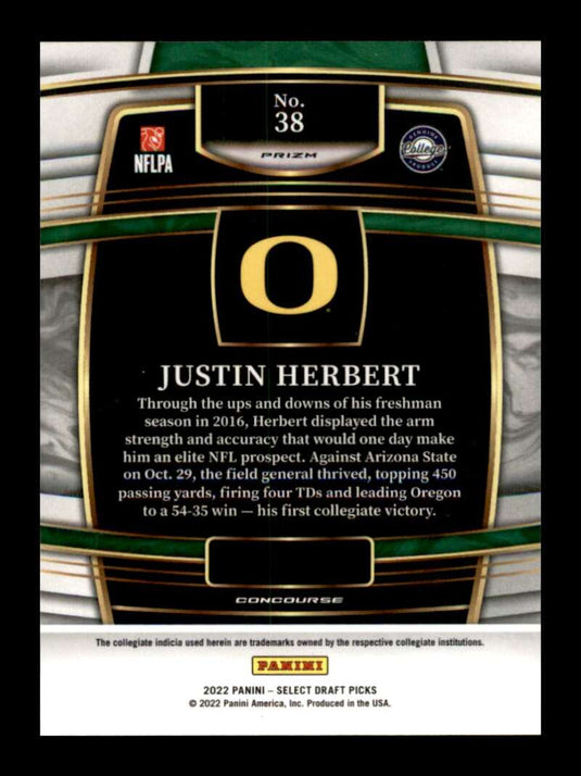 2022 Panini Select Draft Silver Prizm Justin Herbert 