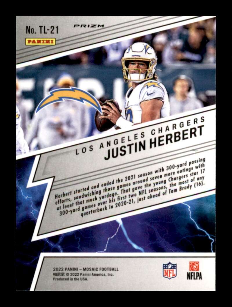 Load image into Gallery viewer, 2022 Panini Mosaic Thunder Lane Green Mosaic Prizm Justin Herbert #TL-21 Los Angeles Chargers  Image 2
