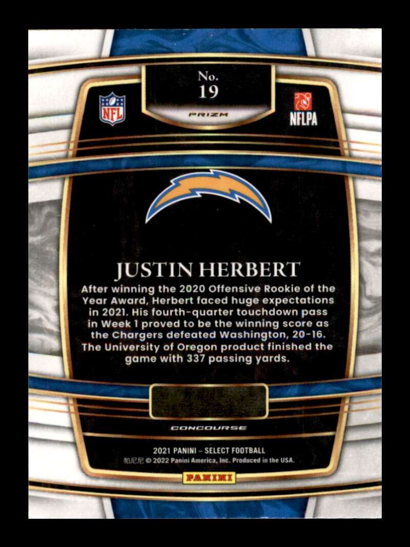 Load image into Gallery viewer, 2021 Panini Select Silver Prizm Justin Herbert #19 Los Angeles Chargers
 Image 2
