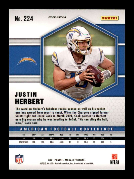 2021 Panini Mosaic Pink Camo Prizm Justin Herbert 