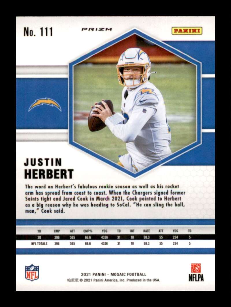 Load image into Gallery viewer, 2021 Panini Mosaic Green Mosaic Prizm Justin Herbert #111 Los Angeles Chargers  Image 2
