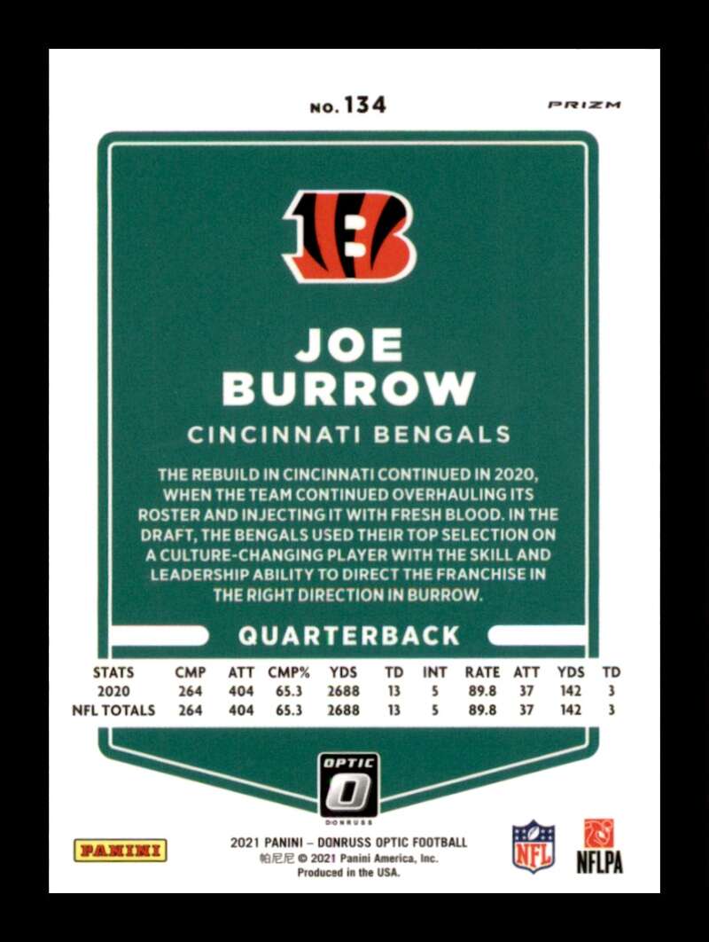 Load image into Gallery viewer, 2021 Donruss Optic Silver Prizm Holo Joe Burrow #134 Cincinnati Bengals  Image 2
