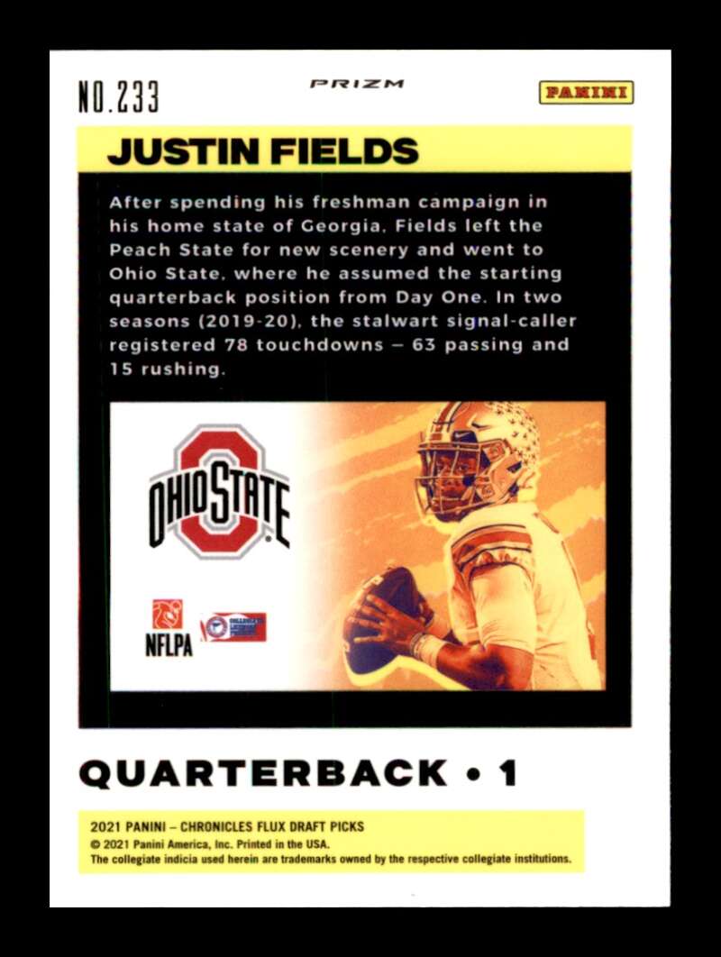 Load image into Gallery viewer, 2021 Panini Chronicles Draft Flux Pink Prizm Justin Fields #233 Rookie RC Ohio State Buckeyes  Image 2
