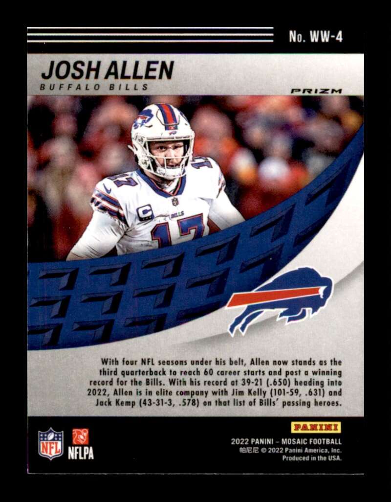 Load image into Gallery viewer, 2022 Panini Mosaic Will to Win Silver Mosaic Prizm Josh Allen #WW-4 Buffalo Bills  Image 2
