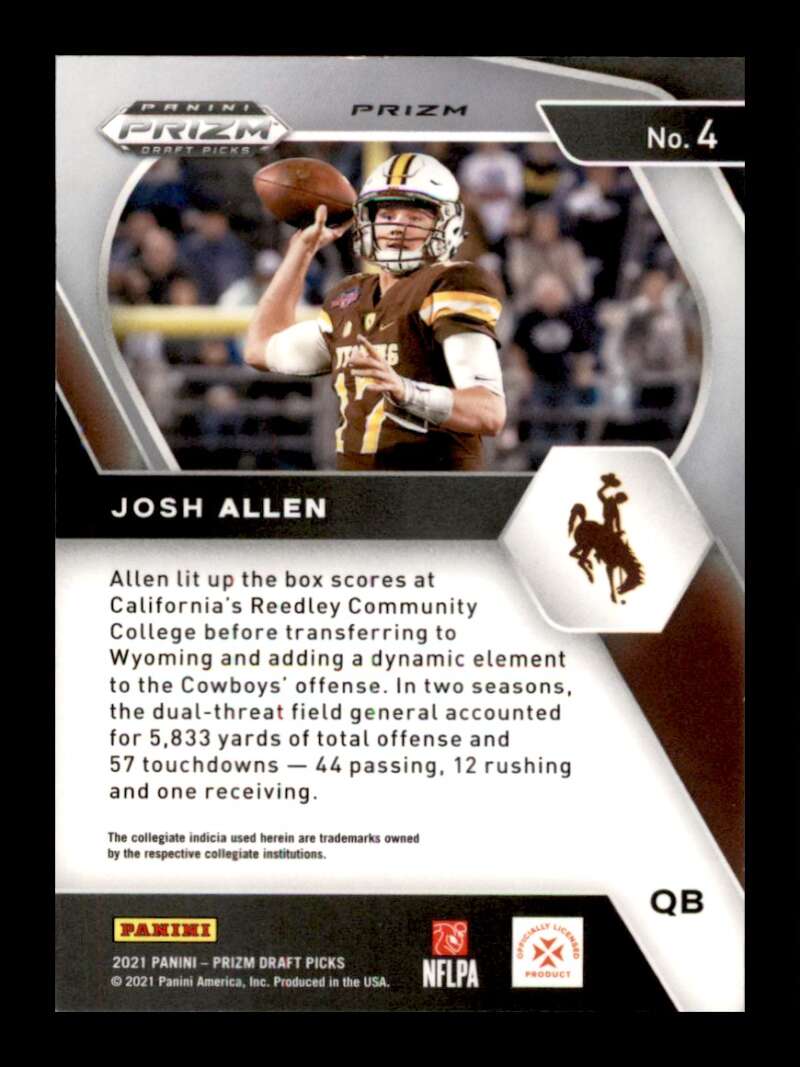 Load image into Gallery viewer, 2021 Panini Prizm Draft Green Prizm Josh Allen #4 Wyoming Cowboys  Image 2
