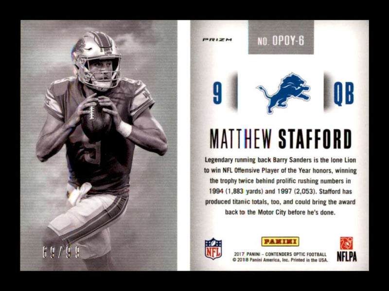 Load image into Gallery viewer, 2017 Contenders Optic Offensive Player of the Year Matthew Stafford #OPOY-6 SP /99 Detroit Lions  Image 2
