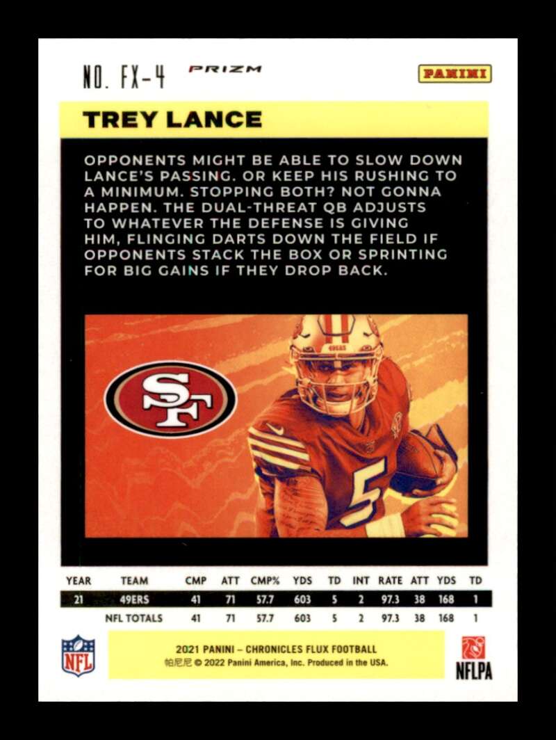 Load image into Gallery viewer, 2021 Panini Chronicles Flux Silver Prizm Trey Lance #FX-4 Rookie RC San Francisco 49ers  Image 2
