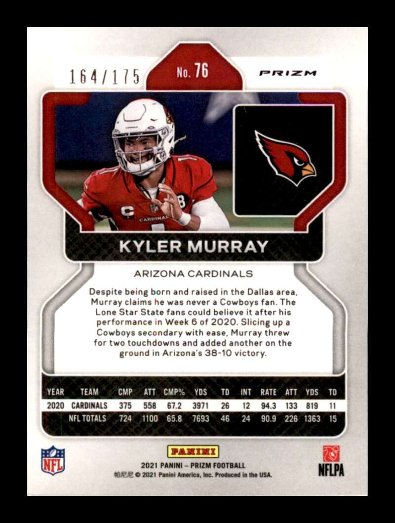 Load image into Gallery viewer, 2021 Panini Prizm Hyper Prizm Kyler Murray #76 SP /175 Arizona Cardinals  Image 2
