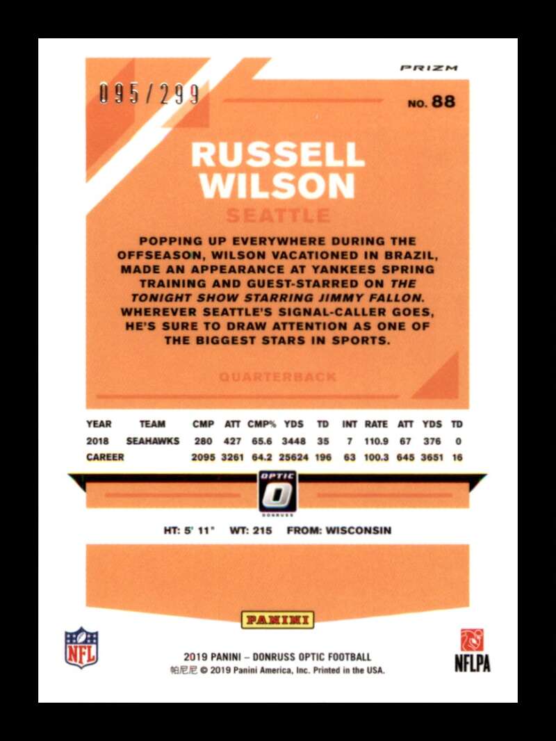 Load image into Gallery viewer, 2019 Donruss Optic Aqua Prizm Russell Wilson #88 SP /299 Seattle Seahawks  Image 2
