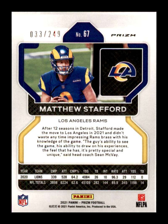 2021 Panini Prizm Orange Prizm Matthew Stafford 