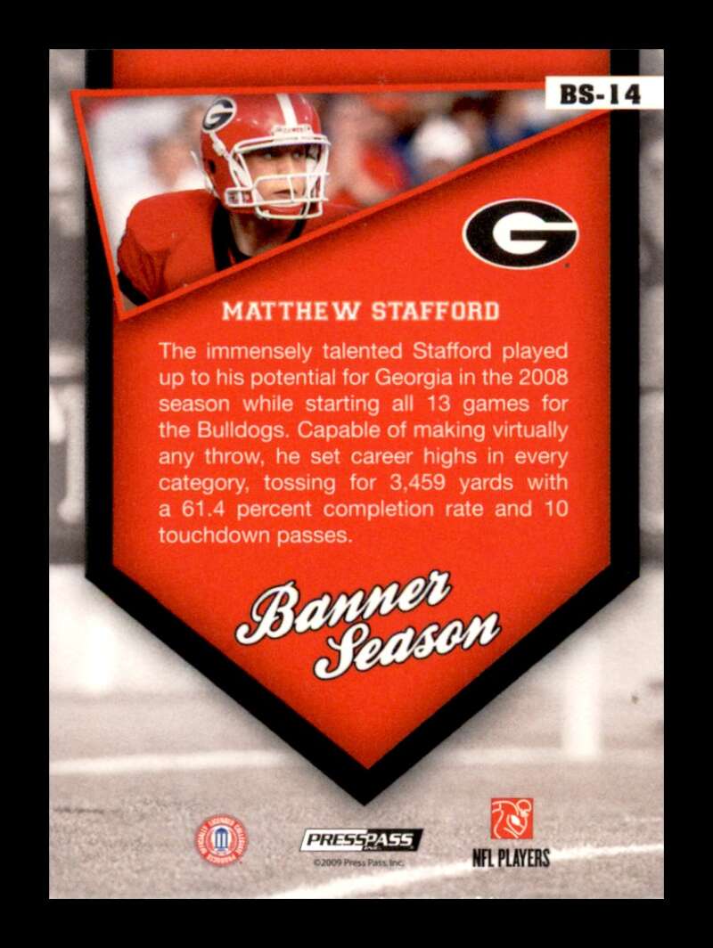 Load image into Gallery viewer, 2009 Press Pass Banner Season Matthew Stafford #BS-14 Rookie RC Georgia Bulldogs  Image 2
