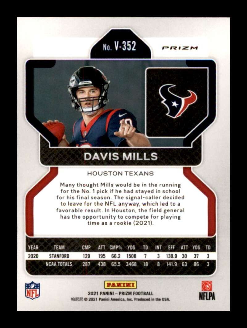 Load image into Gallery viewer, 2021 Panini Prizm Variation Silver Prizm Davis Mills #V-352 Rookie RC Houston Texans  Image 2
