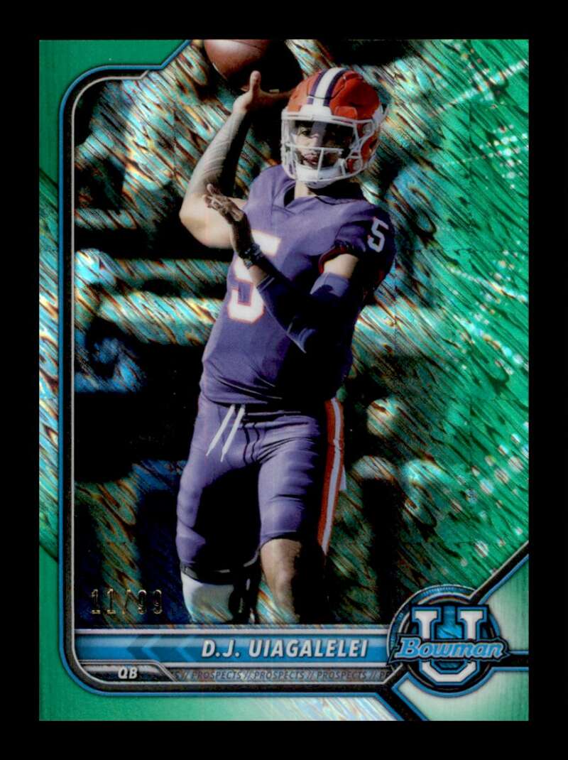 Load image into Gallery viewer, 2021 Bowman University Chrome Green Shimmer Refractor D.J. Uiagalelei #89 Rookie RC /99 Clemson Tigers  Image 1
