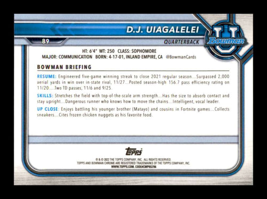 2021 Bowman University Chrome Green Shimmer Refractor D.J. Uiagalelei