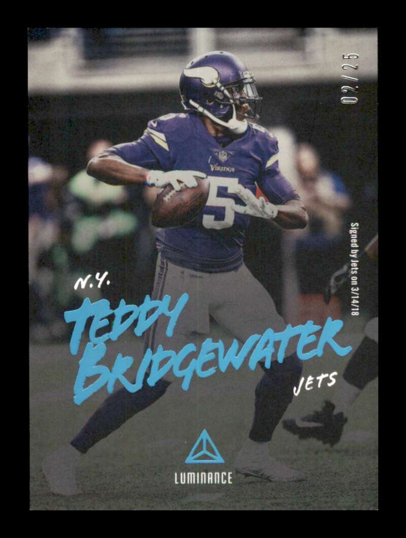 Load image into Gallery viewer, 2018 Panini Luminance Platinum Blue Teddy Bridgewater #54 SP SSP /25 New York Jets  Image 1
