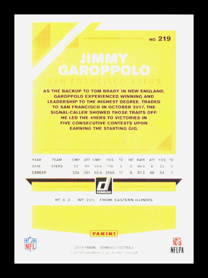 Load image into Gallery viewer, 2019 Donruss Season Stat Line Jimmy Garoppolo #219 SP /90 San Francisco 49ers  Image 2
