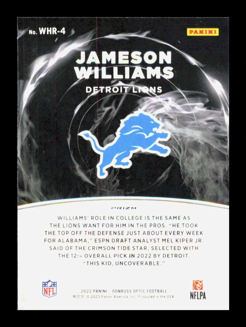 Load image into Gallery viewer, 2022 Donruss Optic White Hot Rookies Silver Prizm Jameson Williams #WHR-4 Rookie RC Detroit Lions  Image 2
