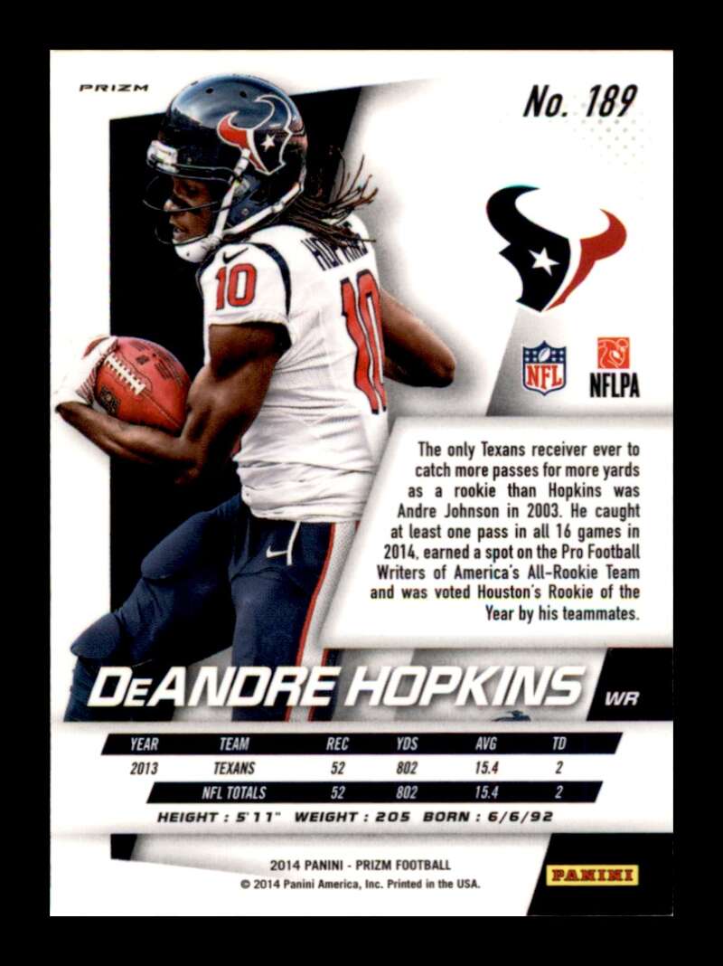 Load image into Gallery viewer, 2014 Panini Prizm Purple Prizm DeAndre Hopkins #189 Houston Texans  Image 2
