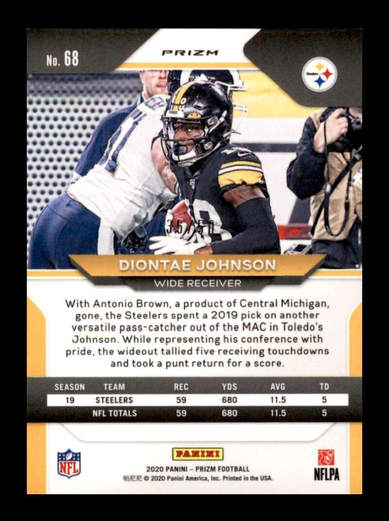 Load image into Gallery viewer, 2020 Panini Prizm Red No Huddle Disco Prizm Diontae Johnson #68 SP /50 Pittsburgh Steelers  Image 2
