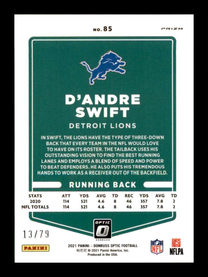 Load image into Gallery viewer, 2021 Donruss Optic Pink Velocity Prizm D&#39;Andre Swift #85 SP /79 Detroit Lions  Image 2
