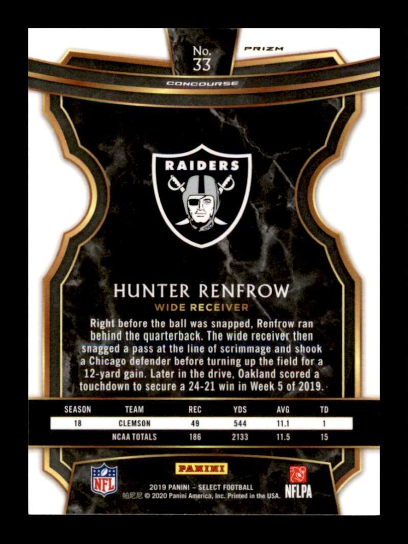 Load image into Gallery viewer, 2019 Panini Select Silver Prizm Hunter Renfrow #33 Rookie RC Oakland Raiders  Image 2
