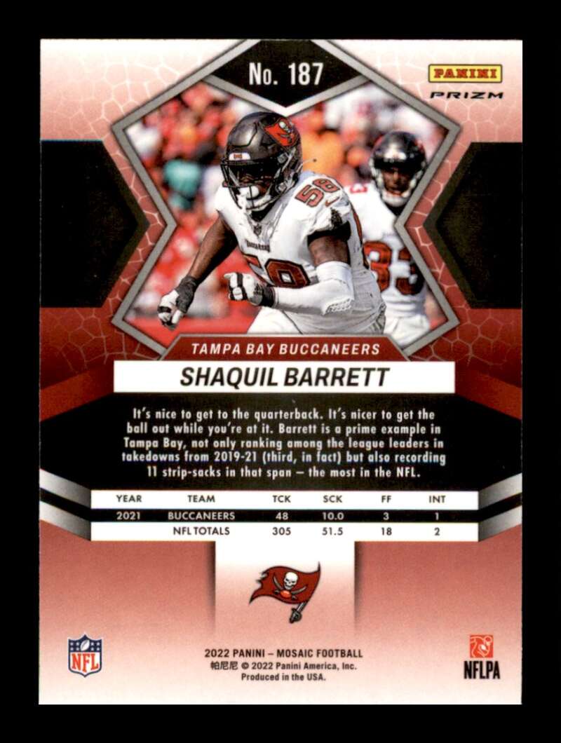 Load image into Gallery viewer, 2022 Panini Mosaic Gold Sprakle Prizm Shaquil Barrett #187 SSP Tampa Bay Buccaneers  Image 2
