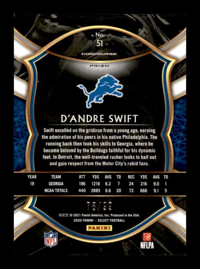 Load image into Gallery viewer, 2020 Panini Select D&#39;Andre Swift #51 Rookie RC /99 Detroit Lions  Image 2
