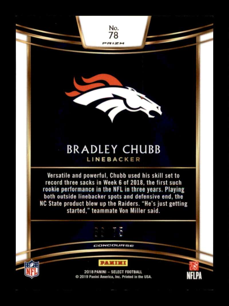 Load image into Gallery viewer, 2018 Panini Select White Prizm Bradley Chubb #78 Rookie RC /75 Denver Broncos  Image 2
