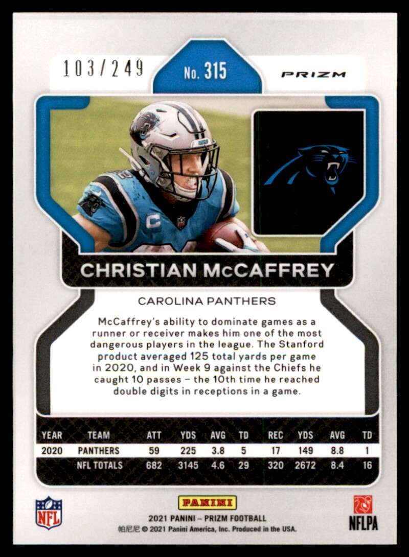 Load image into Gallery viewer, 2021 Panini Prizm Orange Prizm Christian McCaffrey #315 SP /249 Carolina Panthers  Image 2
