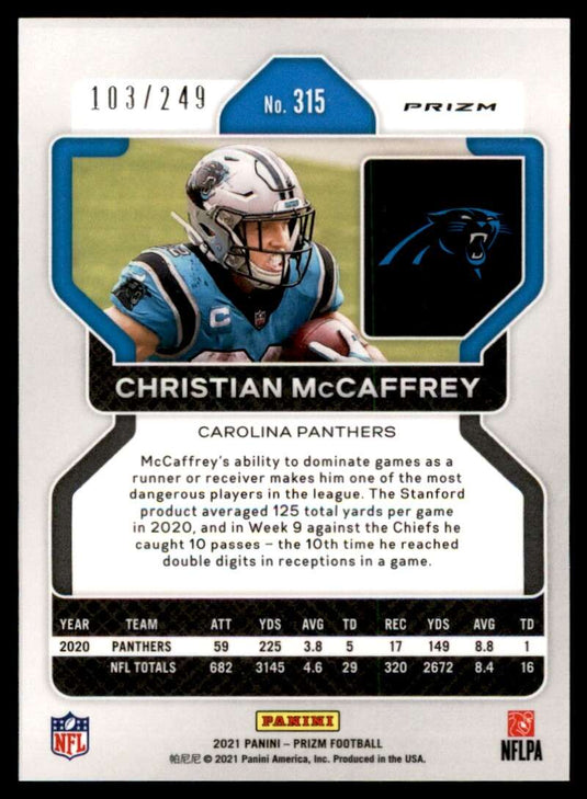 2021 Panini Prizm Orange Prizm Christian McCaffrey