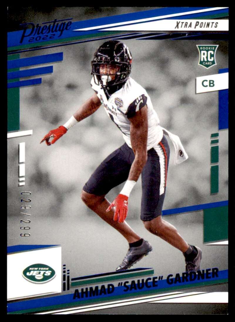 Load image into Gallery viewer, 2022 Panini Prestige Xtra Points Blue Ahmad Gardner #378 Rookie RC /299 New York Jets  Image 1
